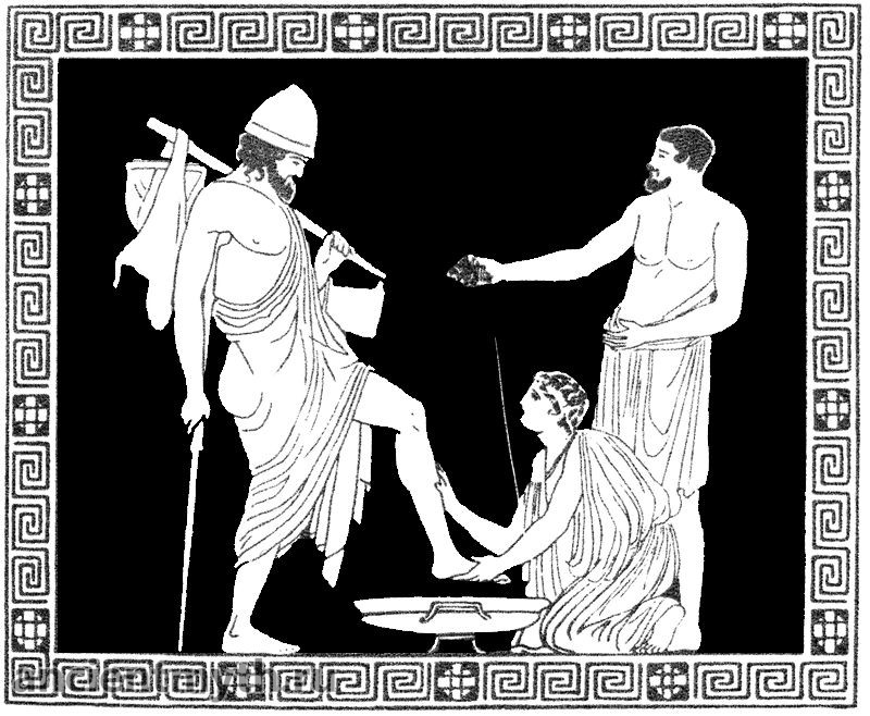 Pelayan Eurycleia mencuci kaki Odysseus